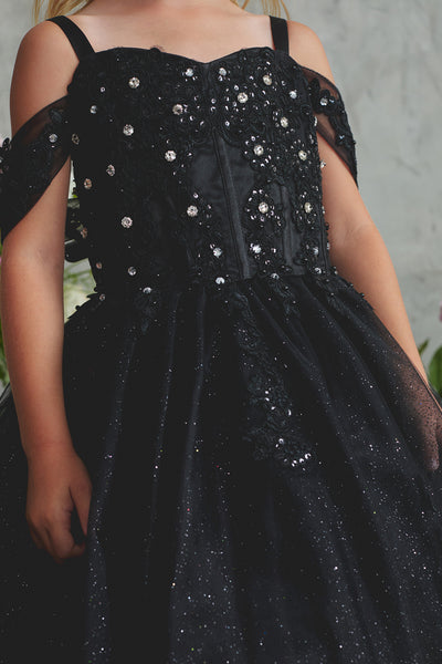 Girls Off Shoulder Pageant Dress Glitter Tulle Gown