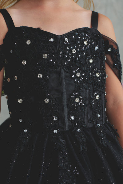 Girls Off Shoulder Pageant Dress Glitter Tulle Gown