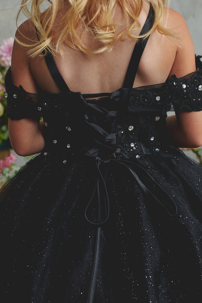 Girls Off Shoulder Pageant Dress Glitter Tulle Gown