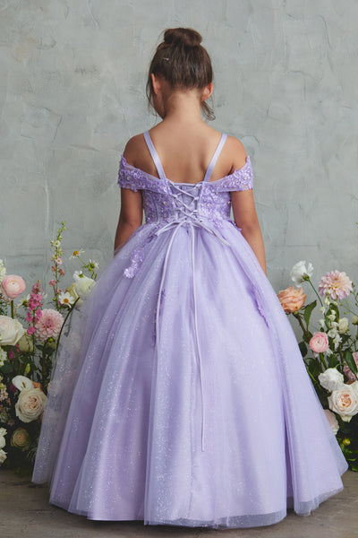 Girls Off Shoulder Pageant Dress Glitter Tulle Gown