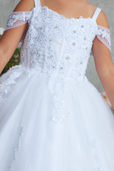 Girls Off Shoulder Pageant Dress Glitter Tulle Gown
