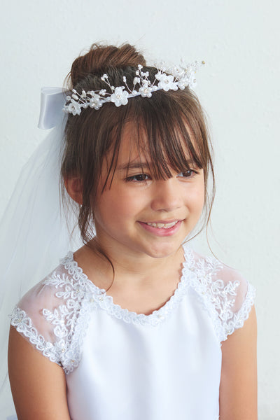 Communion Veil Floral Crown Pearl Headpiece