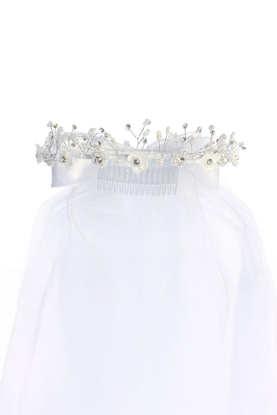 Communion Veil Floral Crown Pearl Headpiece