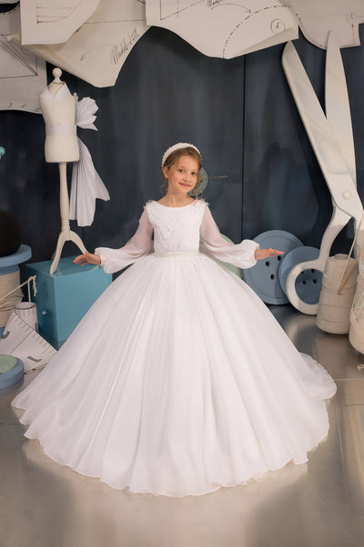 Alessandra Pearl-Sleeved Couture Gown | Communion & Pageant Dress