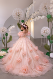 Blush Peach Girls Couture Pageant Gown | Rosalind Étoile