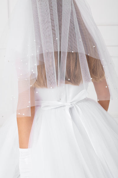 Double Layer Communion Veil With Pearls And Crystal Accent