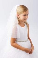 Double Layer Communion Veil With Pearls And Crystal Accent