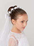Nova Floral Bun Crown with Veil – Elegant Communion Accessory