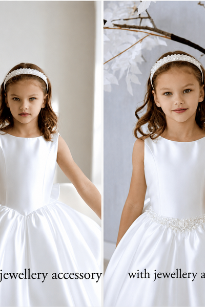 Ivory Satin Communion Dress for Girls Elegant Pageant