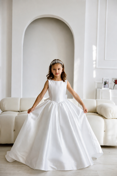 Ivory Satin Communion Dress for Girls Elegant Pageant