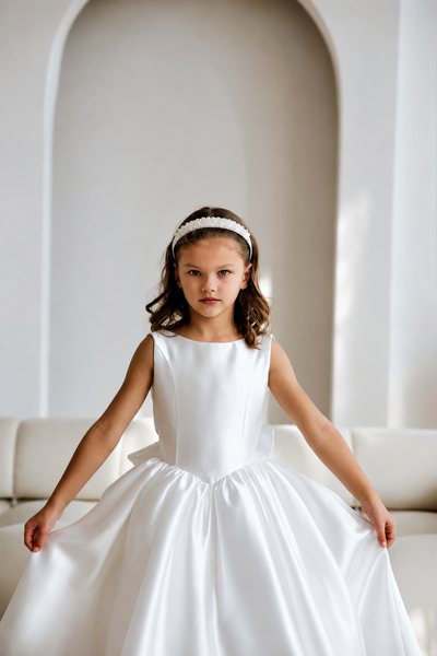 Ivory Satin Communion Dress for Girls Elegant Pageant