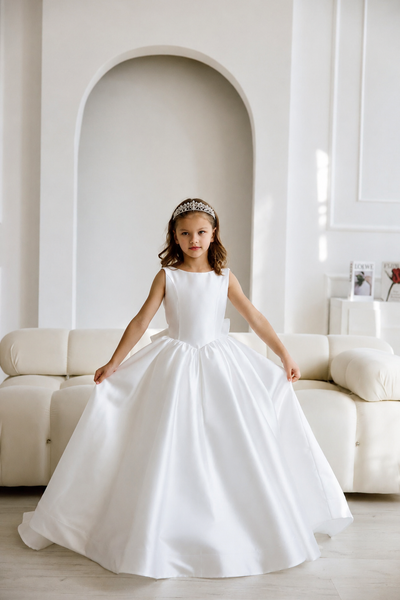 Ivory Satin Communion Dress for Girls Elegant Pageant