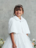 Girls Faux Fur Cape White Flower Girl Communion Wrap