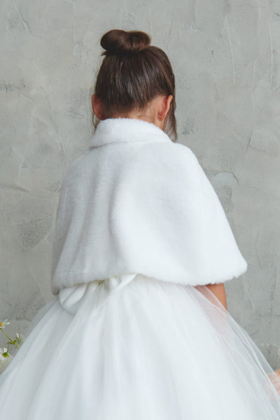 Girls Faux Fur Cape White Flower Girl Communion Wrap