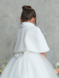 Girls Faux Fur Cape White Flower Girl Communion Wrap