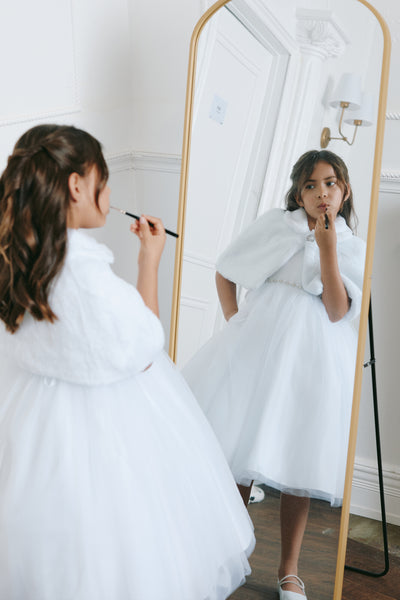 Girls Faux Fur Cape White Flower Girl Communion Wrap