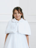 Girls Faux Fur Cape White Flower Girl Communion Wrap