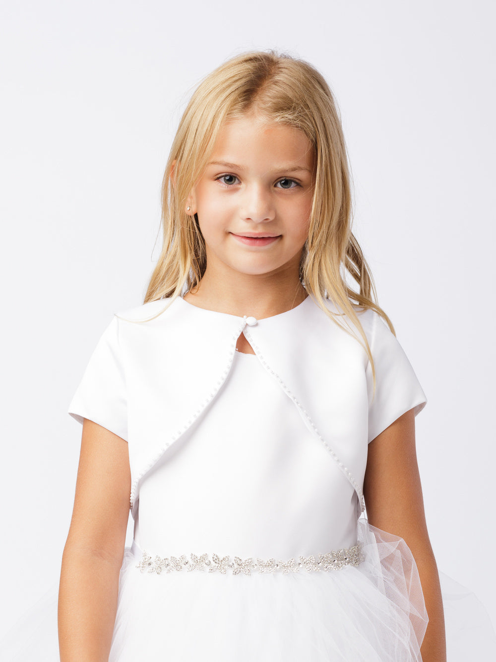 White Short Bolero For Girls | Flower Girl Satin Bolero