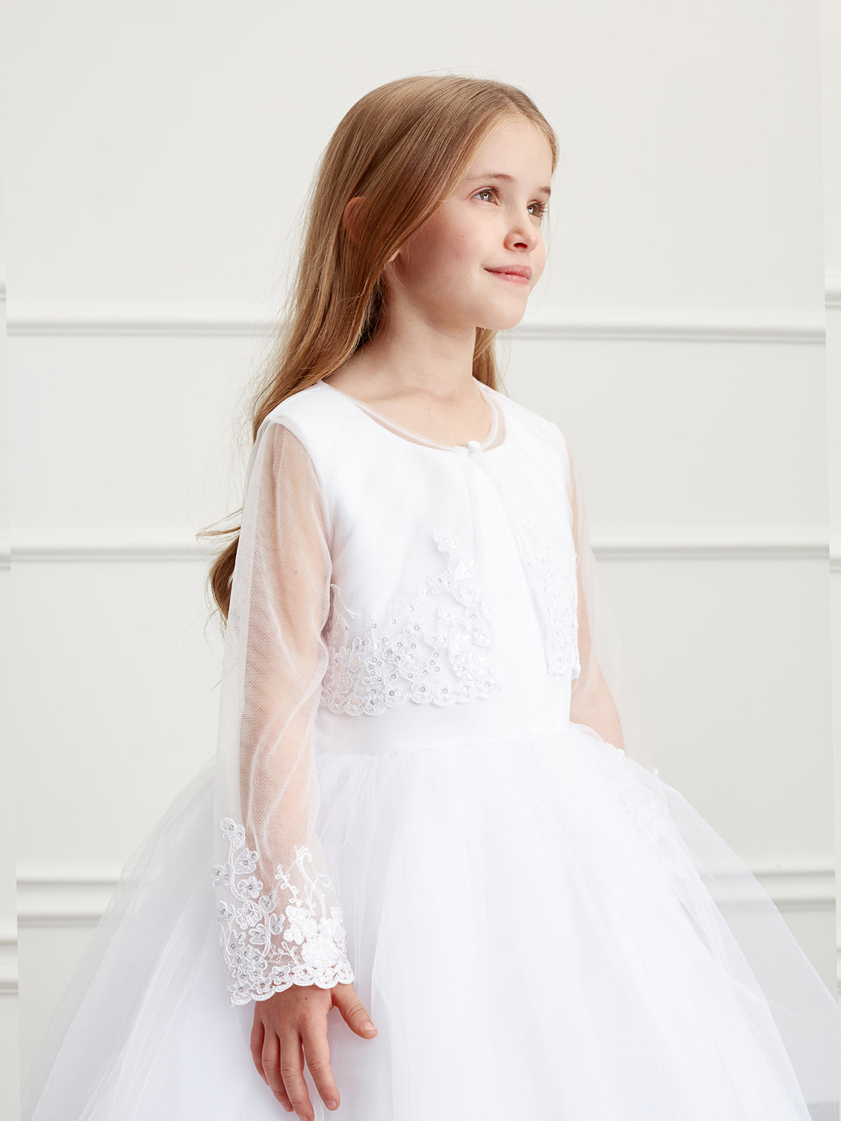 Girls Soft Mesh Organza Lace Bolero Long Sleeves Jacket