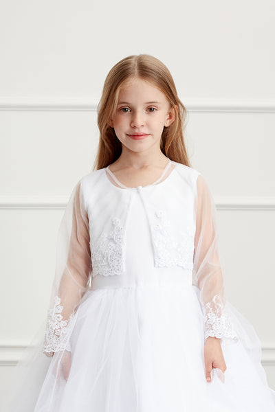 Girls Soft Mesh Organza Lace Bolero Long Sleeves Jacket