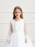 Girls Soft Mesh Organza Lace Bolero Long Sleeves Jacket