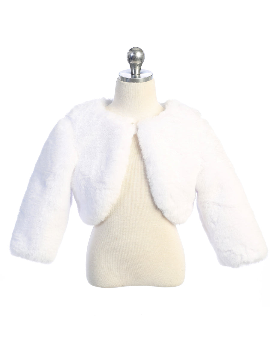 Girls White Faux Fur Jacket For First Communion Special Occasion Dress