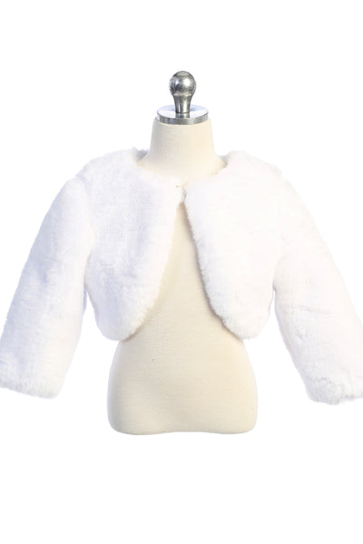 Girls White Faux Fur Jacket For First Communion Special Occasion Dress