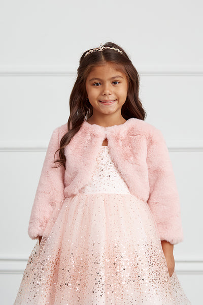 Girls White Faux Fur Jacket For First Communion Special Occasion Dress