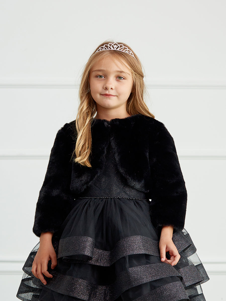 Girls White Faux Fur Jacket For First Communion Special Occasion Dress