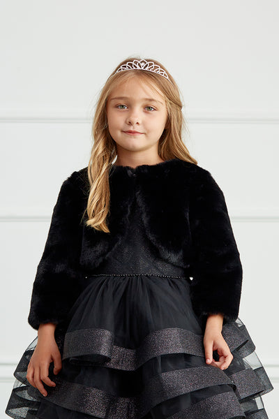 Girls White Faux Fur Jacket For First Communion Special Occasion Dress