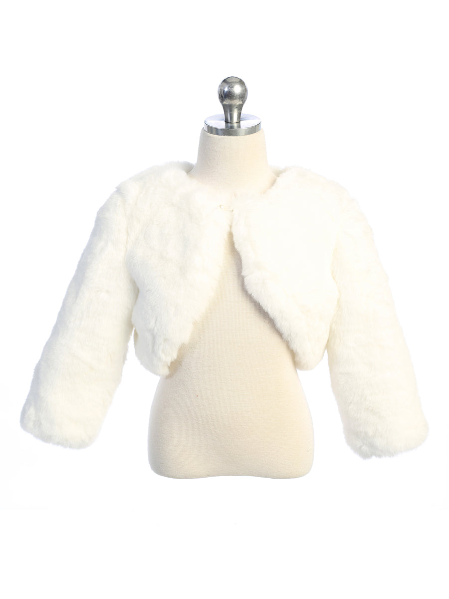 Girls Ivory Faux Fur Jacket For First Communion Special Occasion Dress