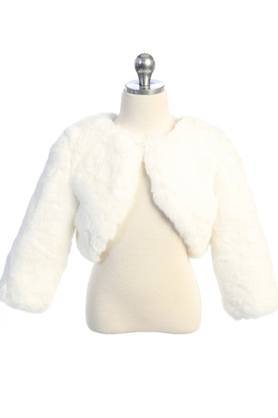 Girls Ivory Faux Fur Jacket For First Communion Special Occasion Dress