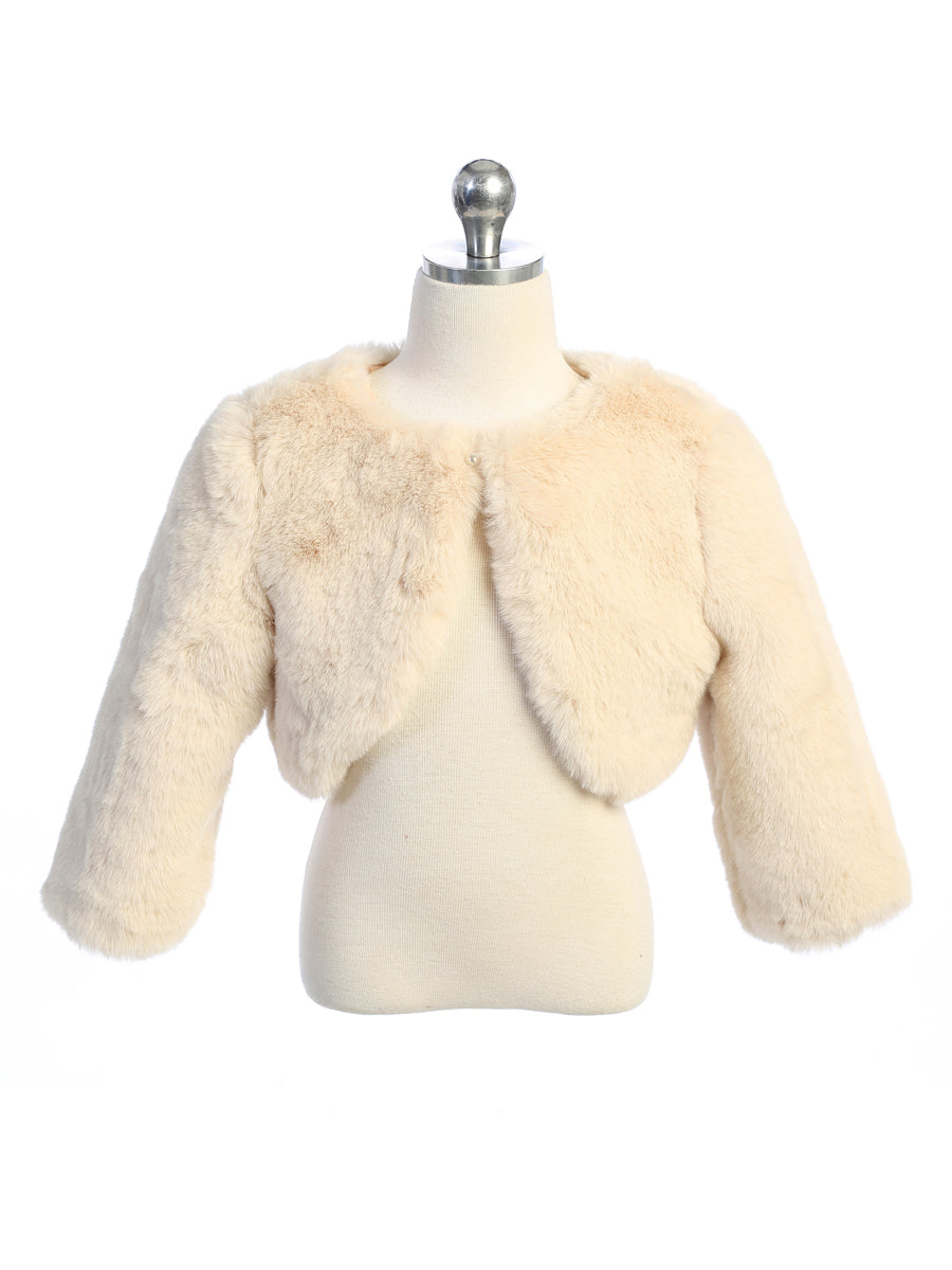 Girls Champagne Faux Fur Jacket For First Communion Special Occasion Dress