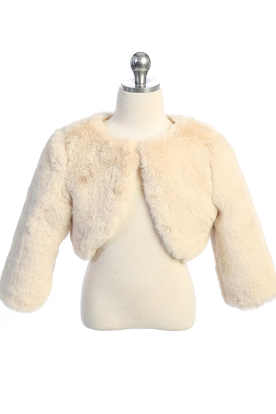 Girls Champagne Faux Fur Jacket For First Communion Special Occasion Dress