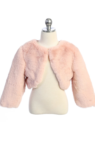 Girls Blush Faux Fur Jacket For First Communion Special Occasion Dress