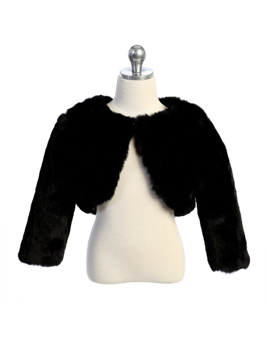 Girls Black Faux Fur Jacket For First Communion Special Occasion Dress