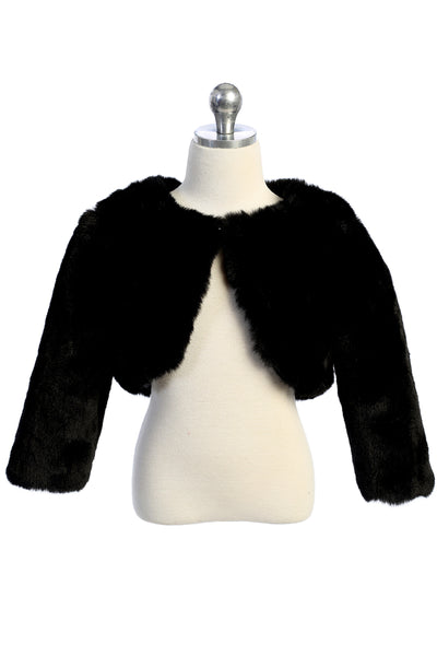 Girls Black Faux Fur Jacket For First Communion Special Occasion Dress