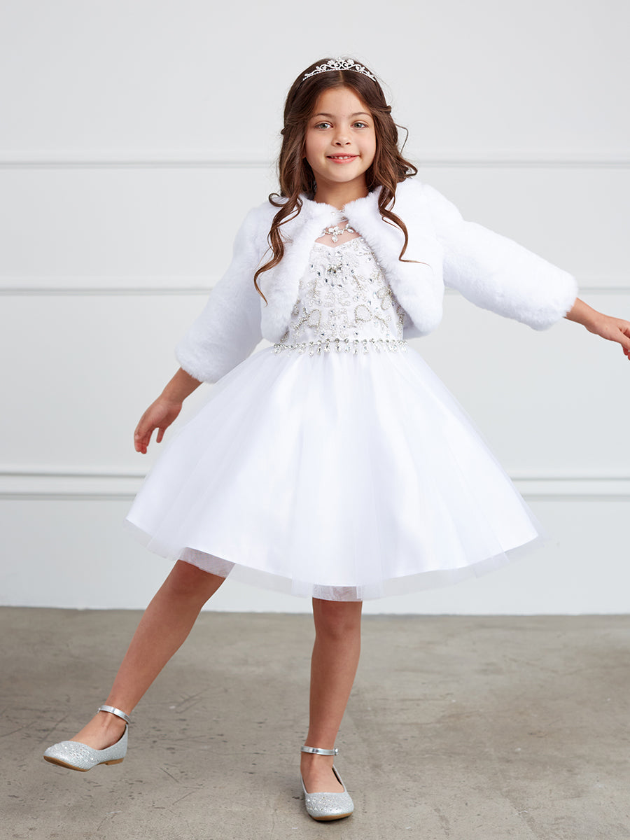 Girls White Faux Fur Jacket For First Communion Special Occasion Dress