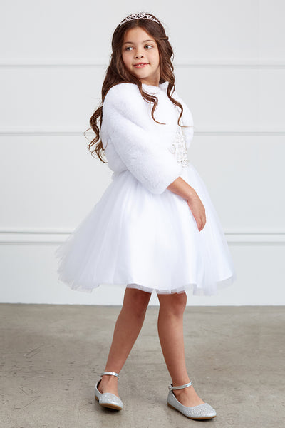 Girls White Faux Fur Jacket For First Communion Special Occasion Dress