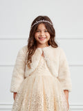 Girls White Faux Fur Jacket For First Communion Special Occasion Dress