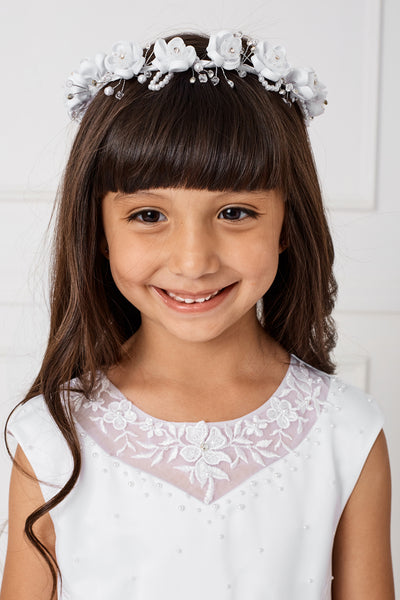 Girls White Communion Veil With Beautiful Flower Crown