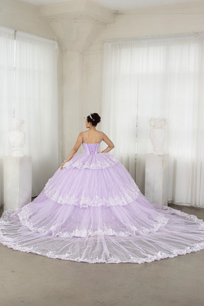 Elowen Sage Green Quinceañera Gown – Floral Ballgown with Train