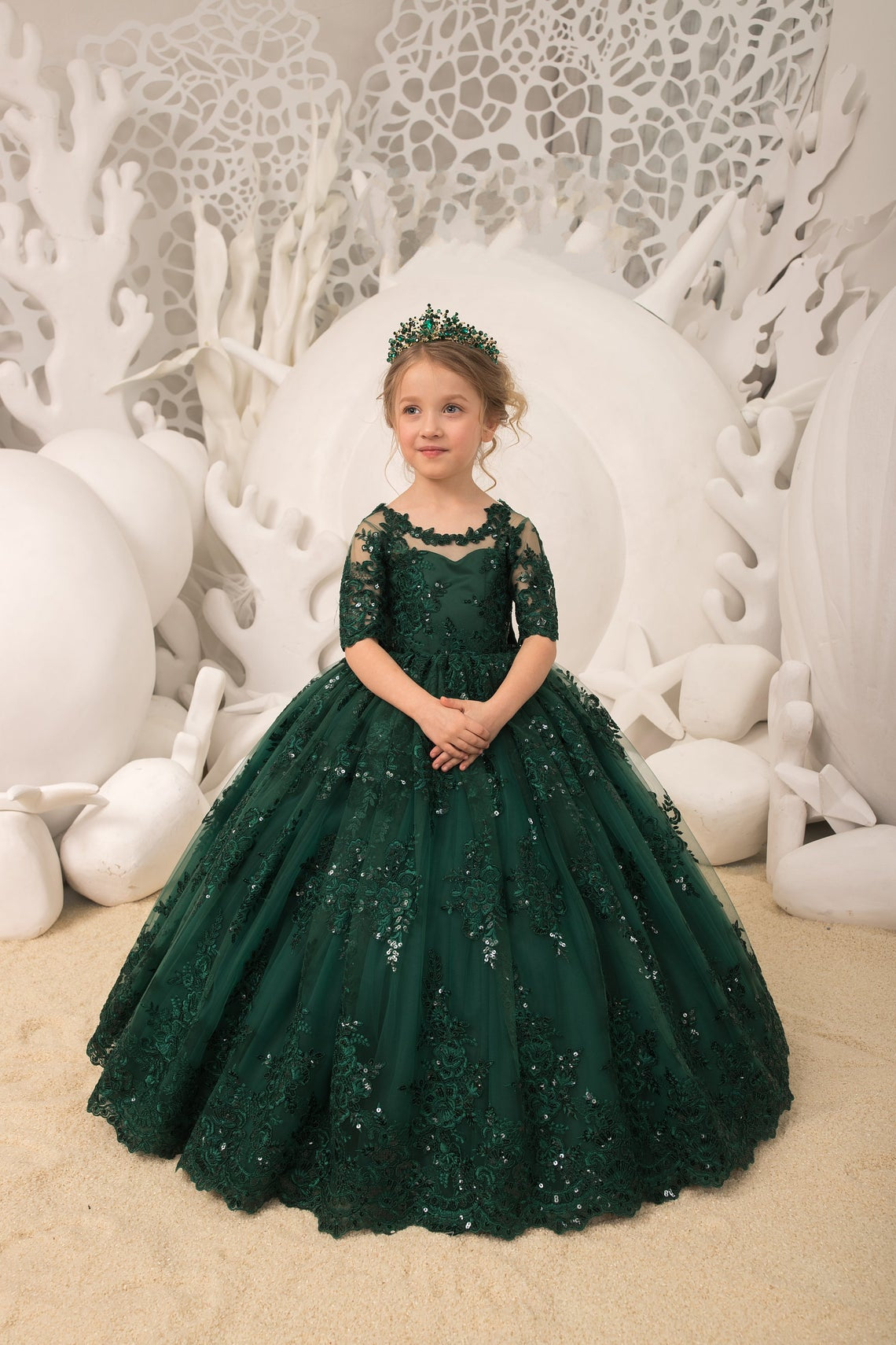 Pageant Girl Lace Tulle Gown Birthday Party Flower Girl Special Occasion Dress