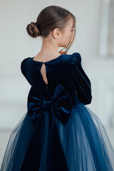 Velvet Tulle Flower Girl Dress - Natalia Girls Midi Length Dress