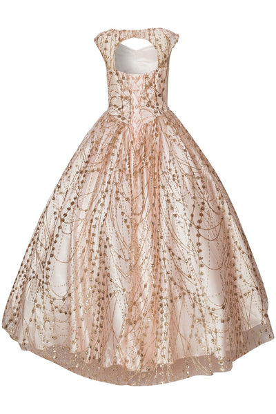 Stunning Blush Luxury Couture Metallic Glitter Girls Pageant Dress