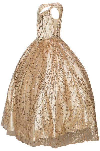 Stunning Blush Luxury Couture Metallic Glitter Girls Pageant Dress
