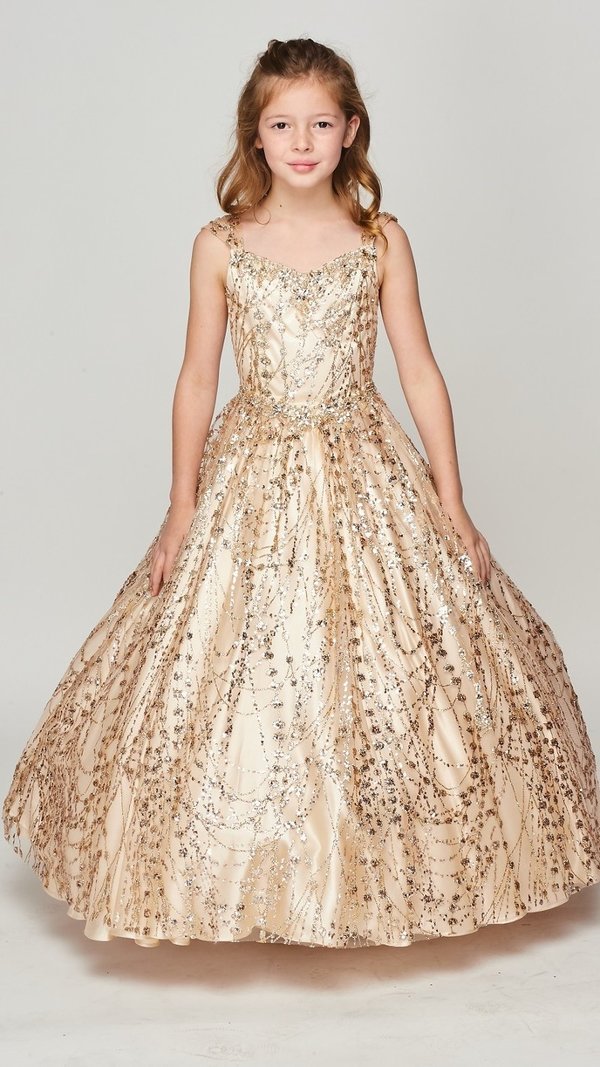 Stunning Blush Luxury Couture Metallic Glitter Girls Pageant Dress