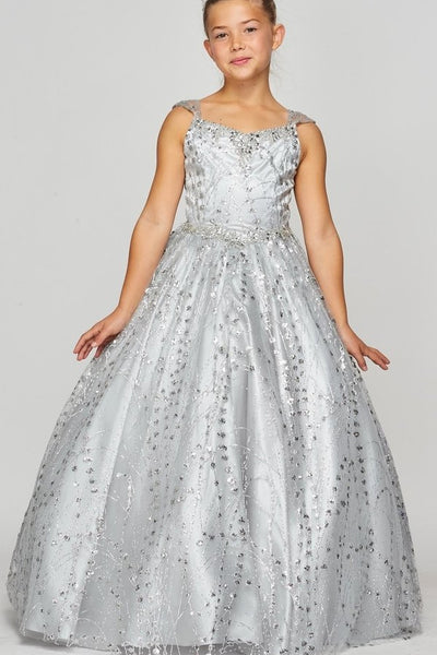 Stunning Blush Luxury Couture Metallic Glitter Girls Pageant Dress