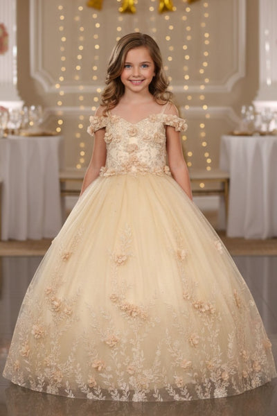 Girls Pageant Dress Floral Ball Gown Floor Length Special Occasion Dress