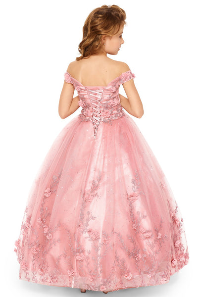 Girls Pageant Dress Floral Ball Gown Floor Length Special Occasion Dress